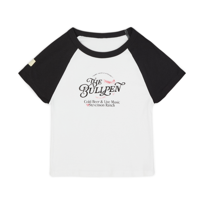 Womens Bullpen Raglan Baby Tee (White/Black) | Stevenson Ranch Womens Bullpen Raglan Baby Tee (White/Black) | Stevenson Ranch