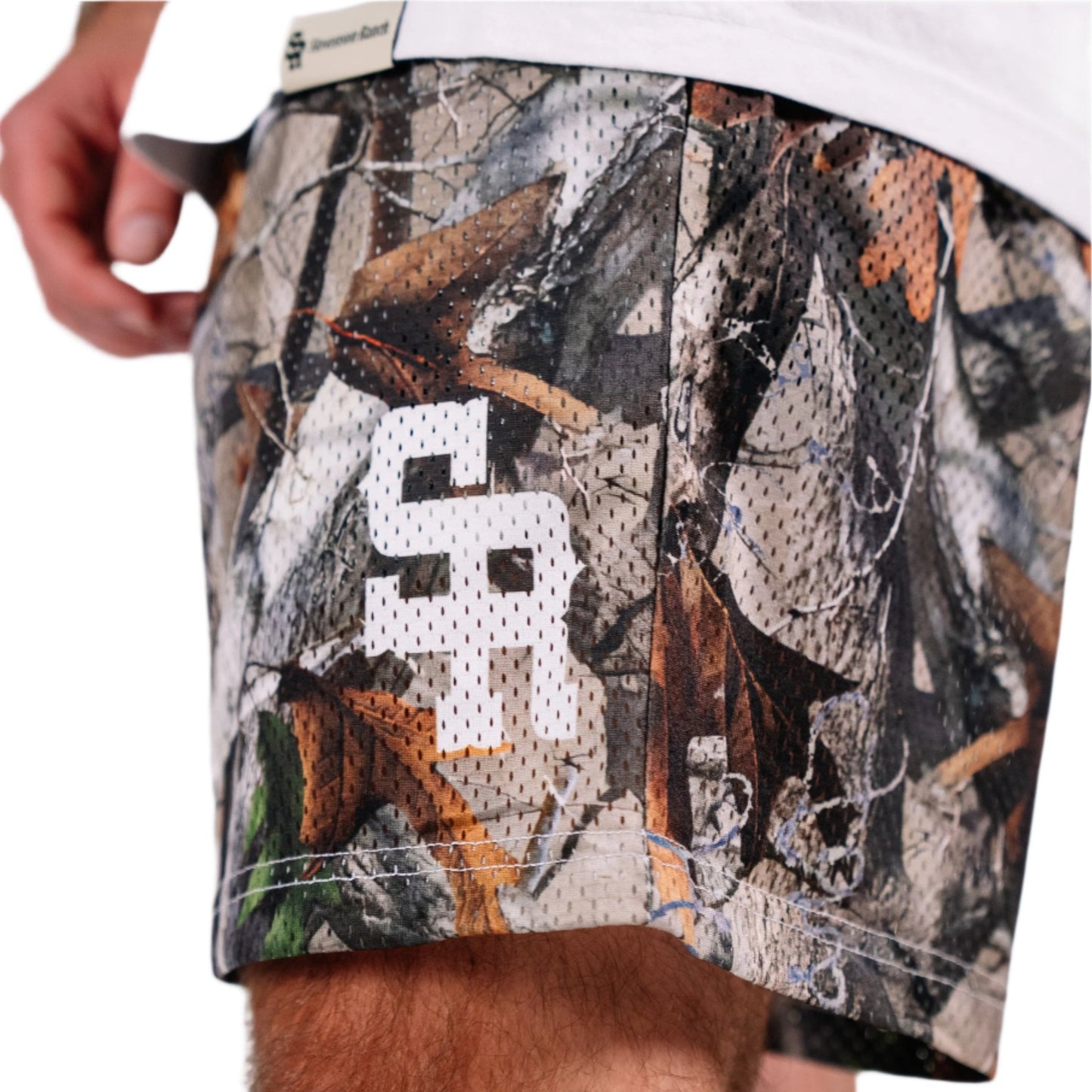 Premium Mesh Varsity Shorts (Woodland Camo)