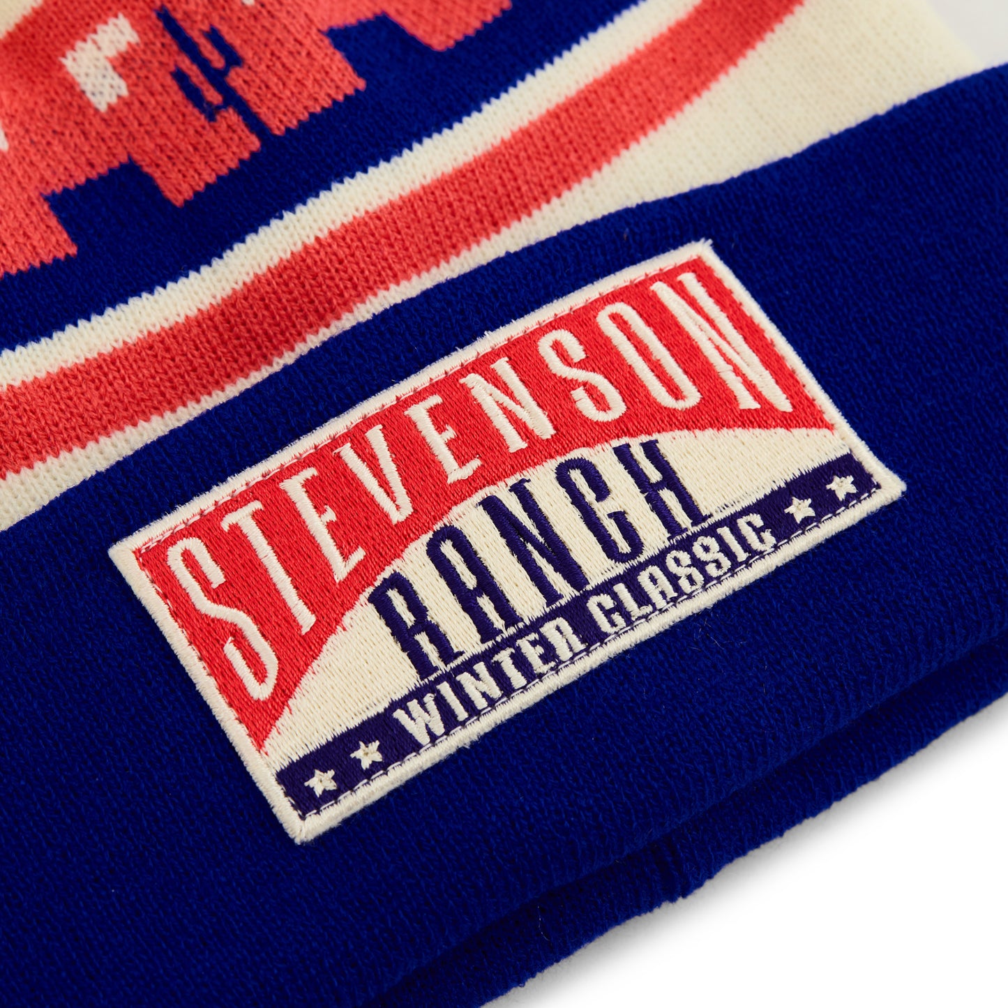 Winter Classic Knit Pom Beanie (Cream/Blue/Red)