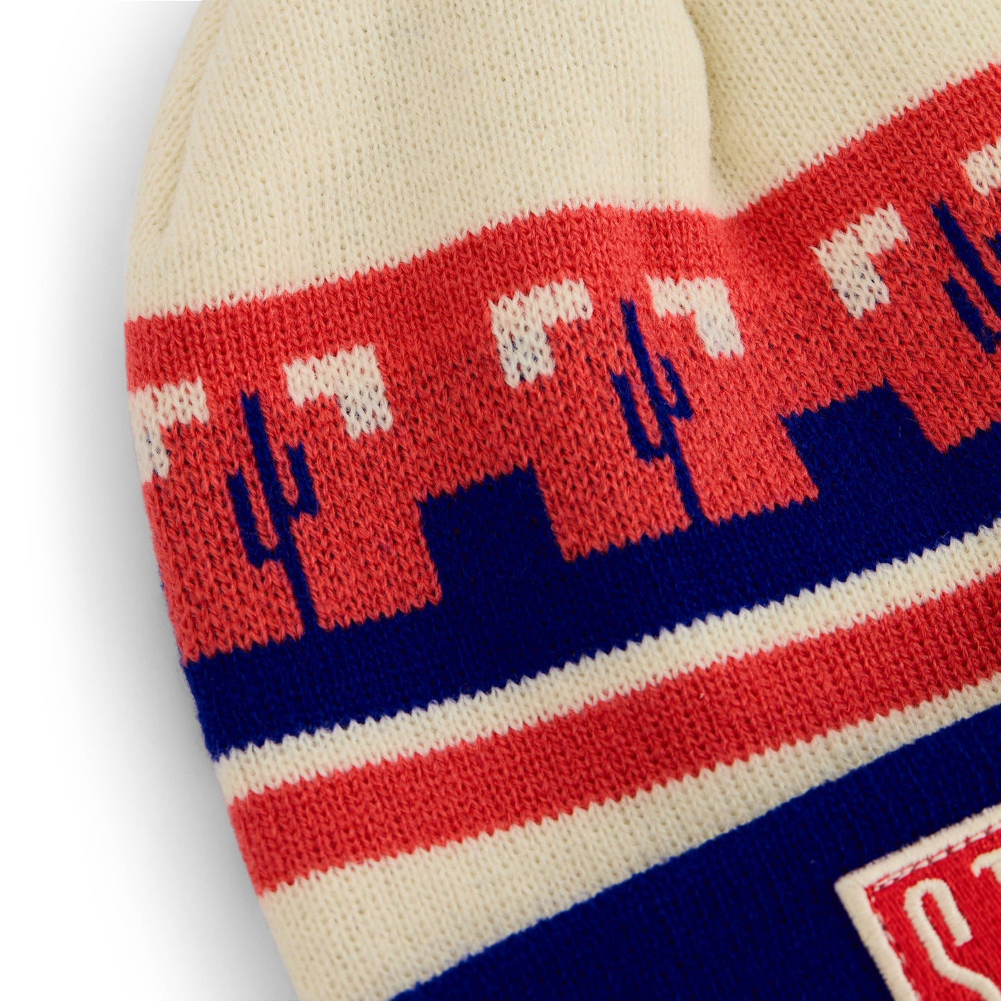 Winter Classic Knit Pom Beanie (Cream/Blue/Red)