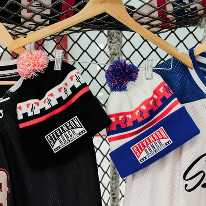 Winter Classic Knit Pom Beanie (Cream/Blue/Red)