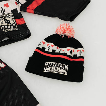 Winter Classic Knit Pom Beanie (Black/Red/Cream)