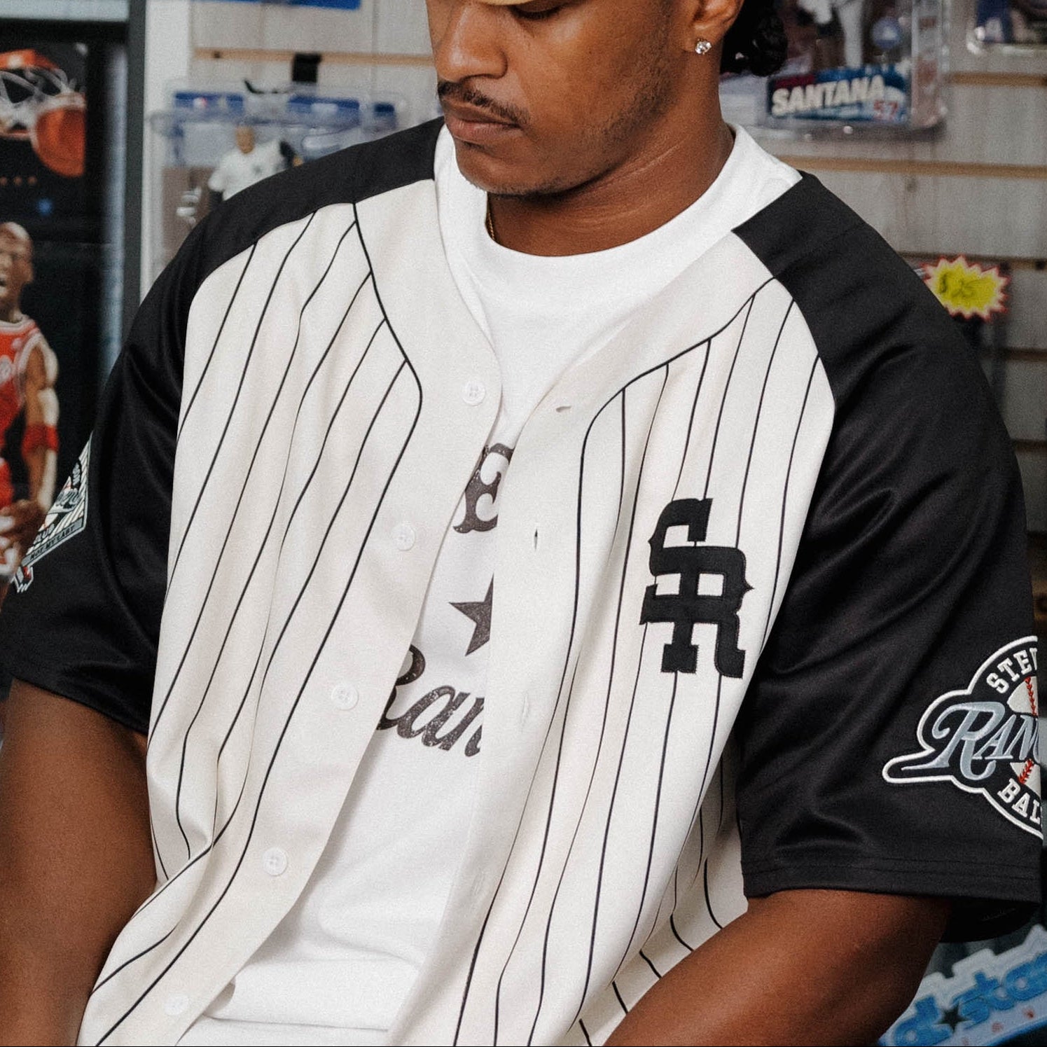 Pinstripe Baseball Jersey (Ivory/Black) |Stevenson Ranch