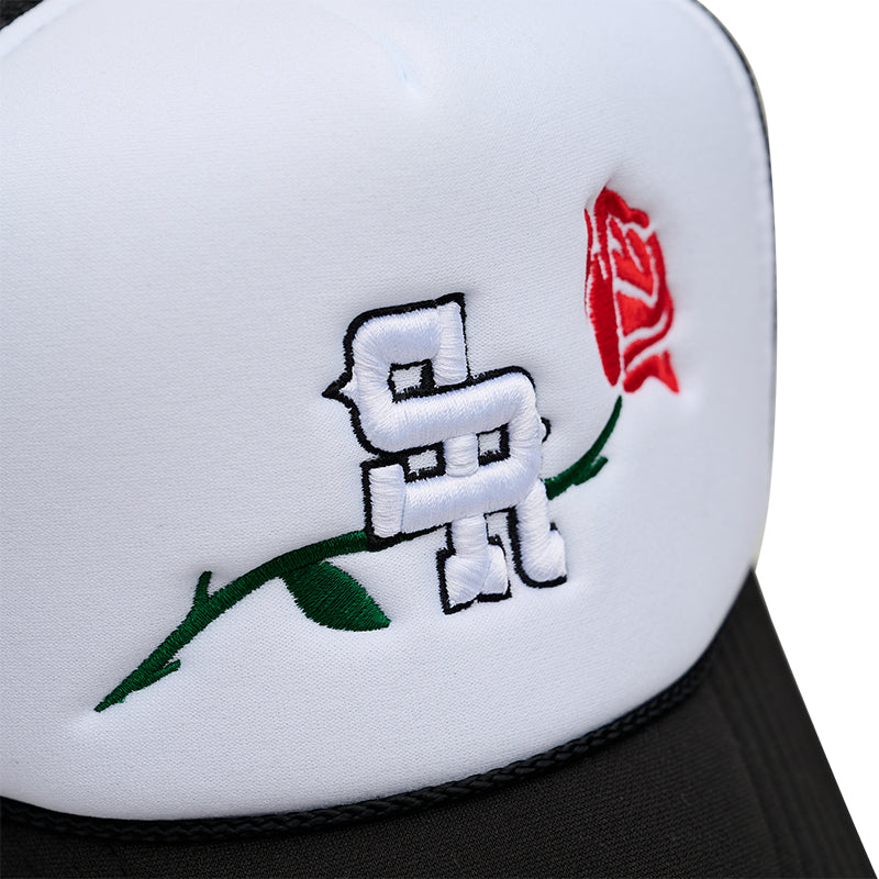 Classic Rose Trucker Hat (Black/White)