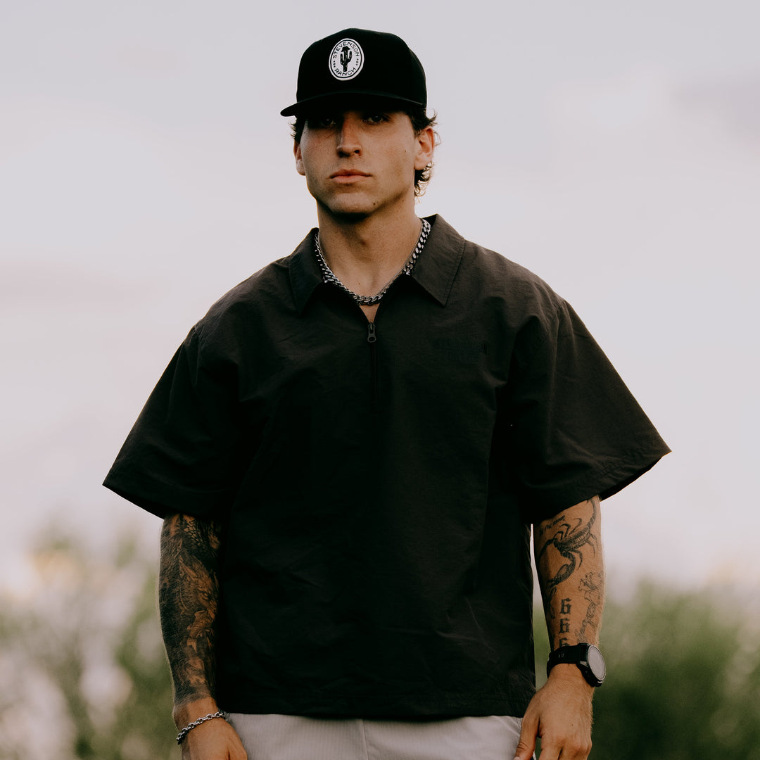 Nylon Short Sleeve Quarter Zip (Faded Black)