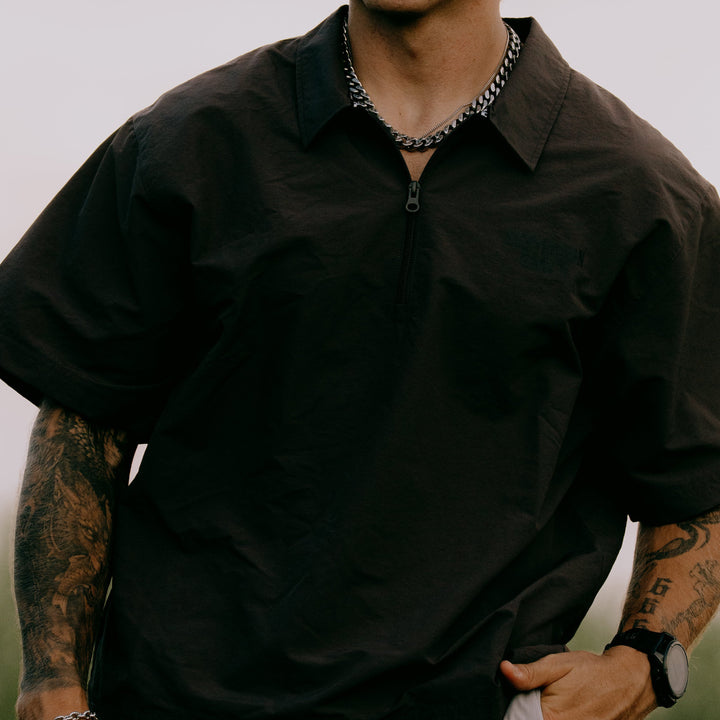 Nylon Short Sleeve Quarter Zip (Faded Black)