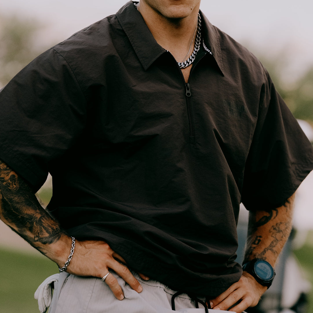 Nylon Short Sleeve Quarter Zip (Faded Black)