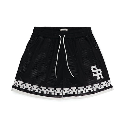 Premium Mesh Varsity Shorts (Black/White)