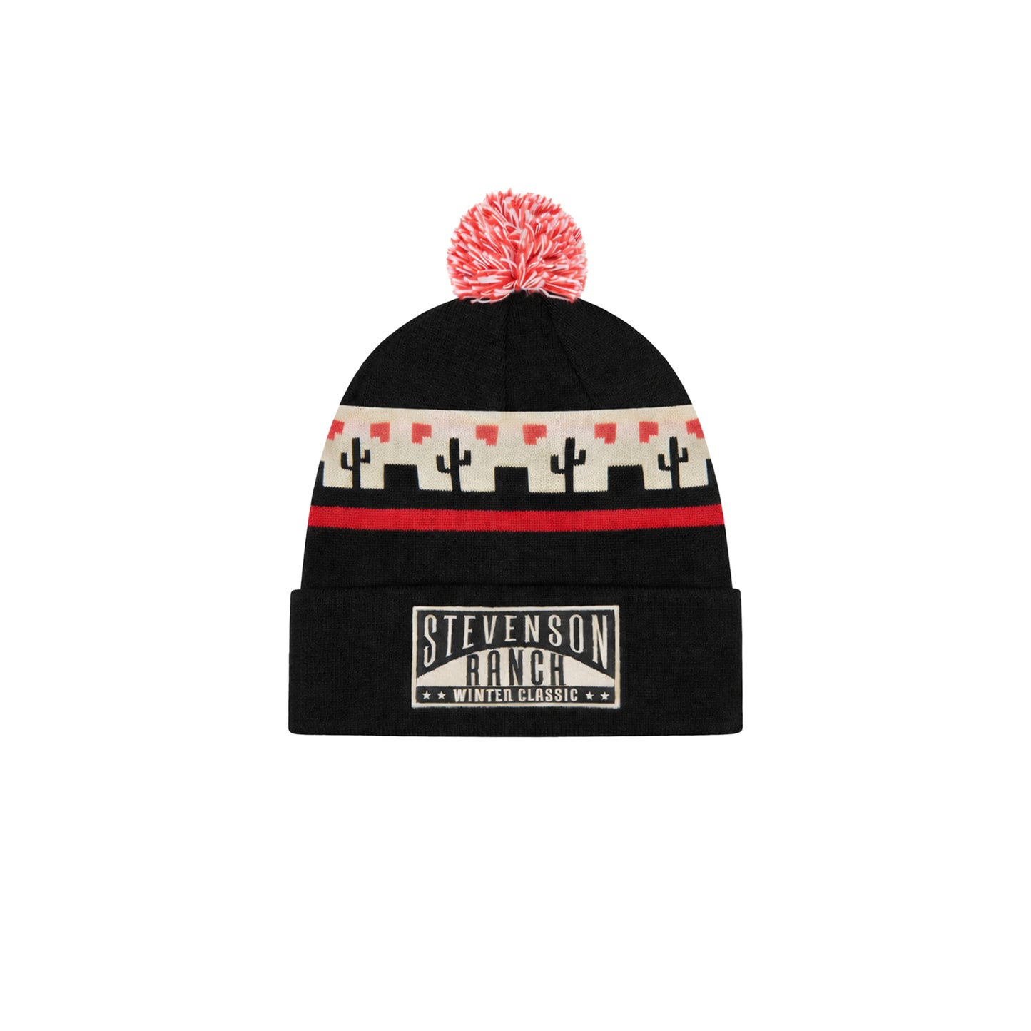 Winter Classic Knit Pom Beanie (Black/Red/Cream)