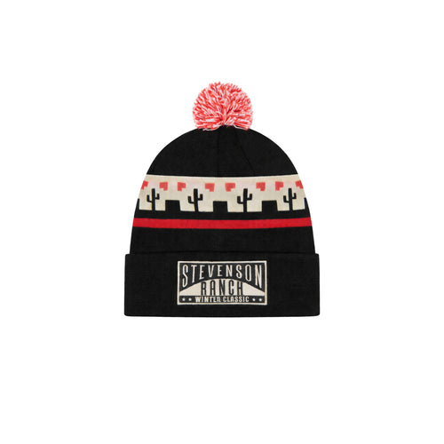 Winter Classic Knit Pom Beanie (Black/Red/Cream)