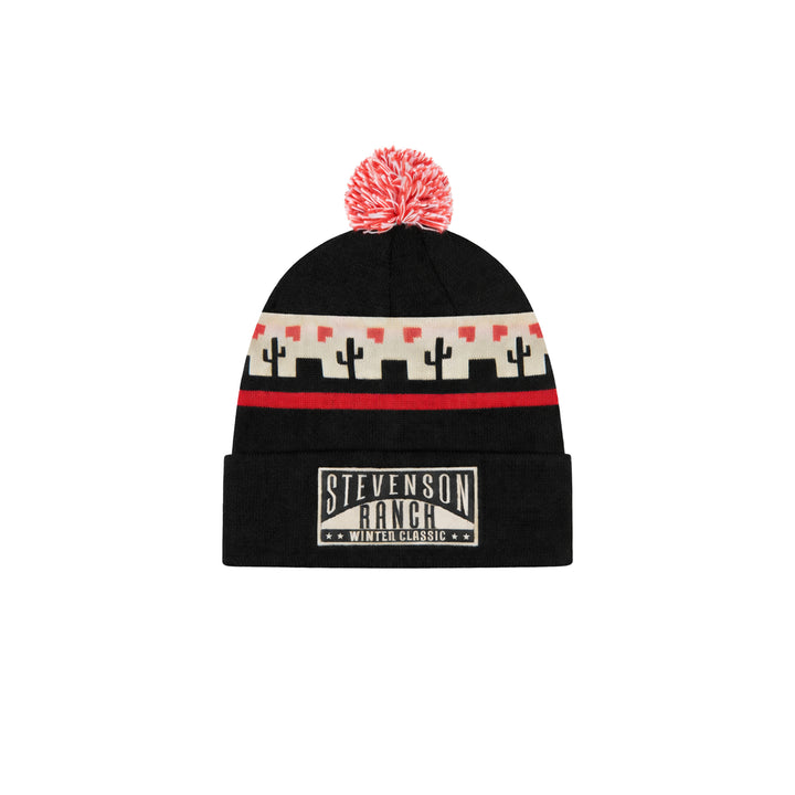 Winter Classic Knit Pom Beanie (Black/Red/Cream)