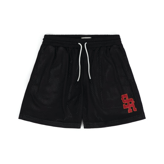 Premium Mesh Varsity Shorts (Black/Red)