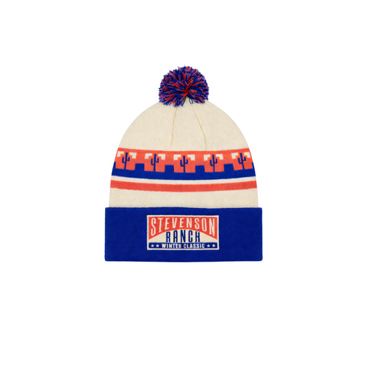 Winter Classic Knit Pom Beanie (Cream/Blue/Red)