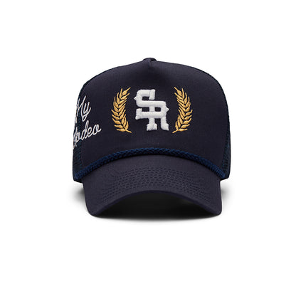 Structured Rope Trucker Hat (Navy/Gold)